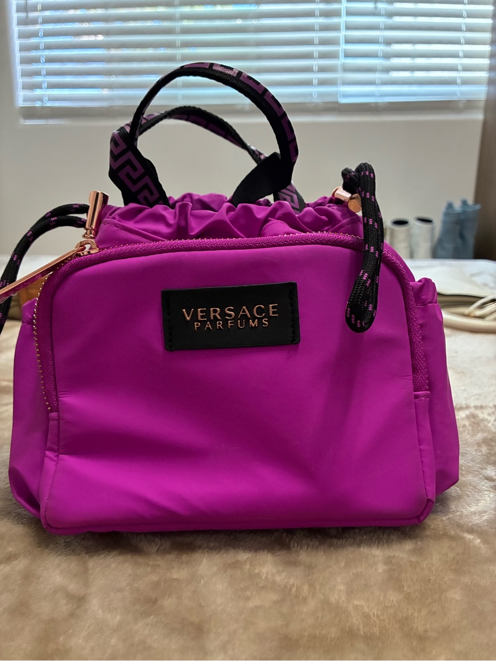 Versace Fuchsia Nylon Satchel with Gold-Tone Accents